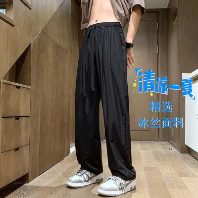冰丝铜氨丝裤子男2024夏季黑色薄款垂感休闲裤加大码宽松直筒长裤