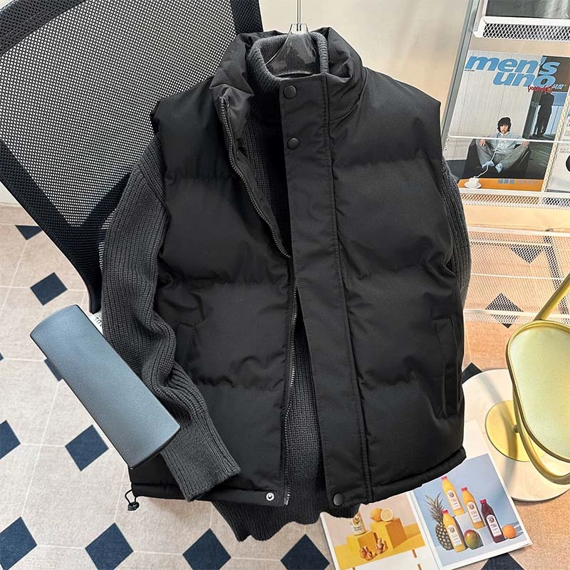 纯色拉链立领马甲棉衣男秋冬季加厚韩版潮流百搭帅气休闲棉服宽松