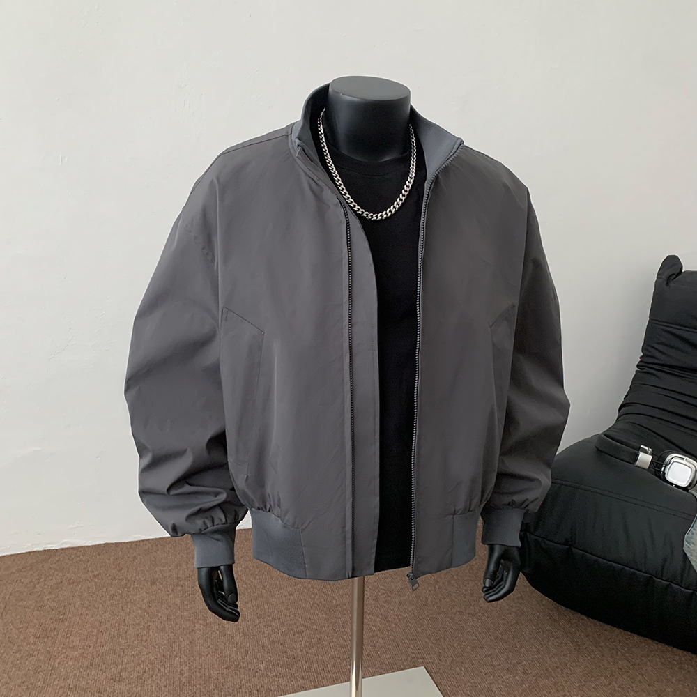 cleanfit飞行员夹克男款春秋季bomber立领工装外套美式灰色棒球服