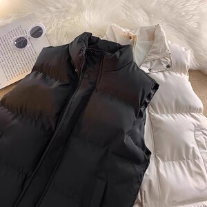 黑色马甲女款冬季2024新款外穿百搭韩系无袖棉服马夹坎肩外套