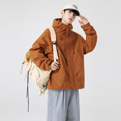 山系户外机能连帽冲锋衣防风工装口袋外套男女旅行登山露营夹克秋