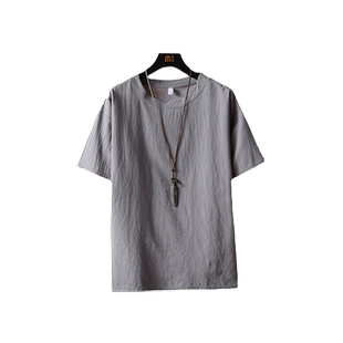 亚麻短袖男士夏季薄款休闲棉麻t恤宽松半袖潮流大码纯白色打底衫