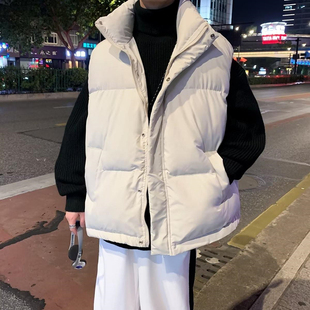 棉服外套 坎肩加厚保暖无袖 美式 潮牌高级感米白色羽绒马甲男秋冬款