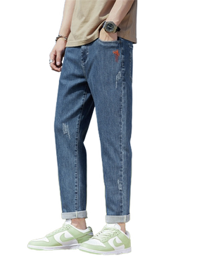 破洞秋季胖子大码宽松哈伦牛仔裤