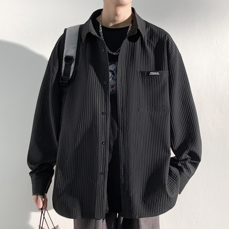 华夫格衬衫外套男士春秋冬