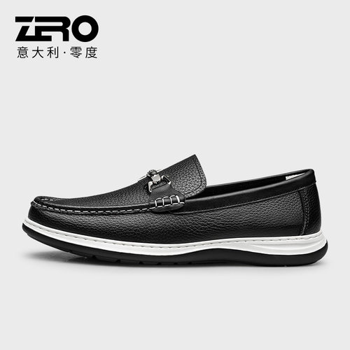 Zero零度男鞋休闲皮鞋男2023春季新款男士真皮一脚蹬轻质皮鞋男款