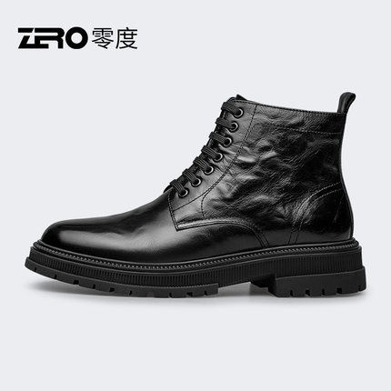 ZRO零度男鞋马丁靴冬季新款手工真皮靴子保暖加绒商务皮靴侧拉链