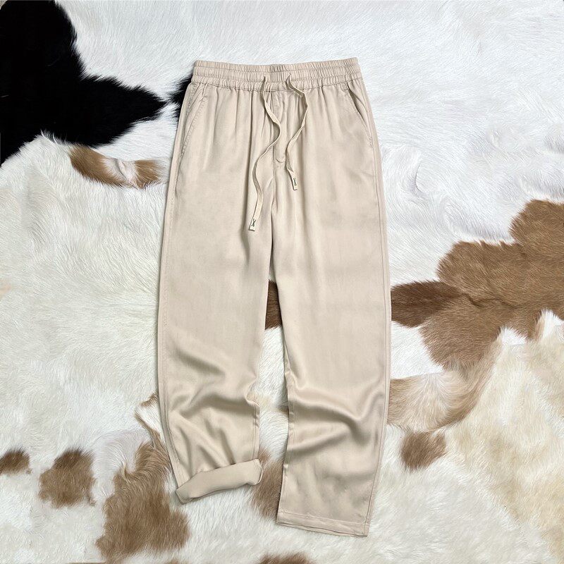 西班牙 超舒服 成份足 水洗做旧 男士松紧腰宽松休闲天丝长裤