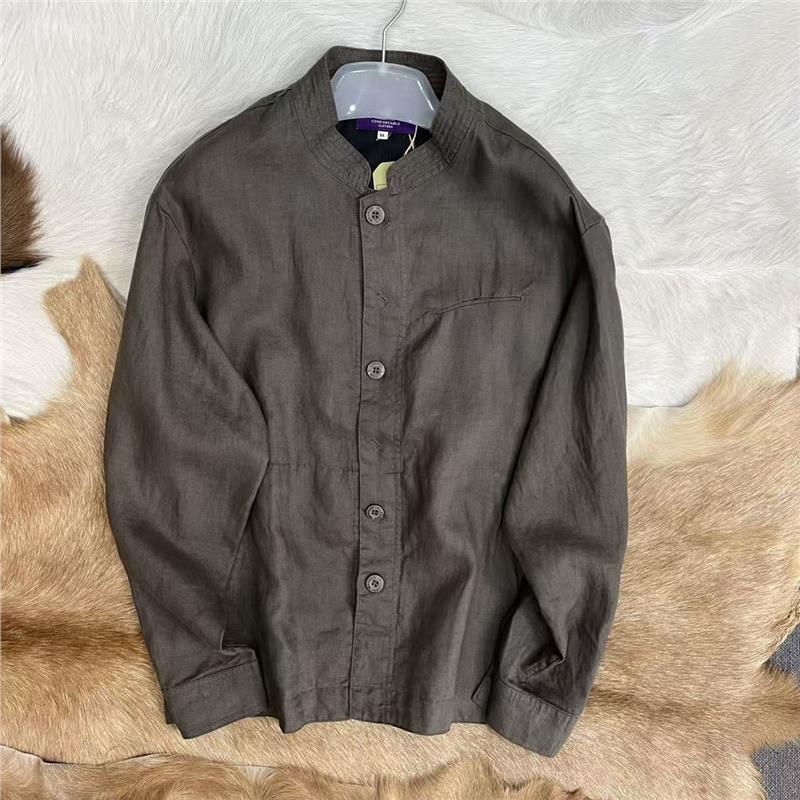 小众高级 100%亚麻 男士早秋新款男士筋骨感亚麻开衫外套大码