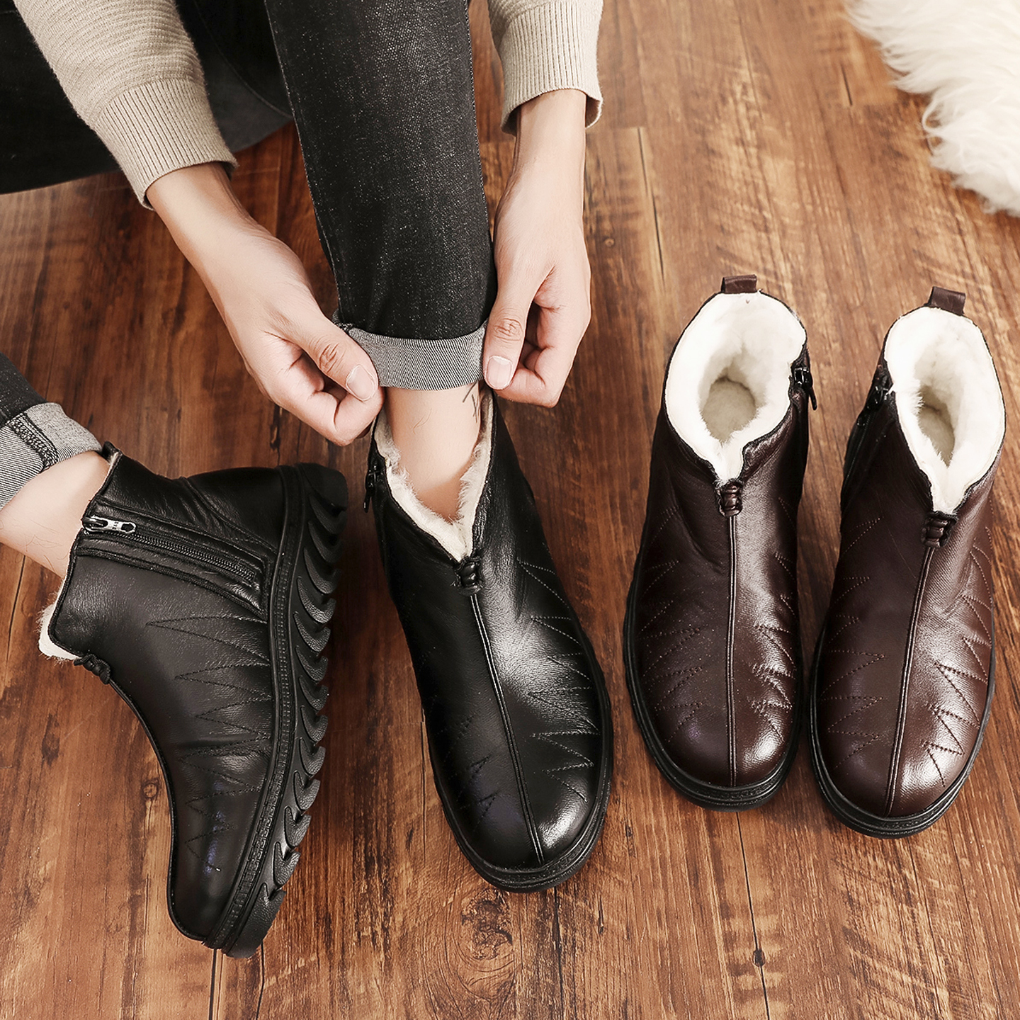 冬季防滑防水羊毛鞋爸爸保暖棉鞋