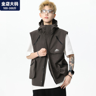 男装 多口袋马甲男秋季 夹克外套青少年胖子加肥加大特大码 工装 新款