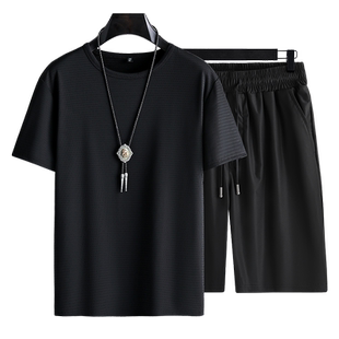 大码冰丝短袖短裤套装男夏季运动t恤男士休闲宽松胖子加肥加大9xl