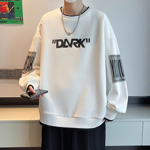 圆领宽松休闲青少年潮胖子加肥加大男装 新款 外套 卫衣男春秋季 大码