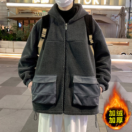 大码羊羔绒外套男冬季新款保暖