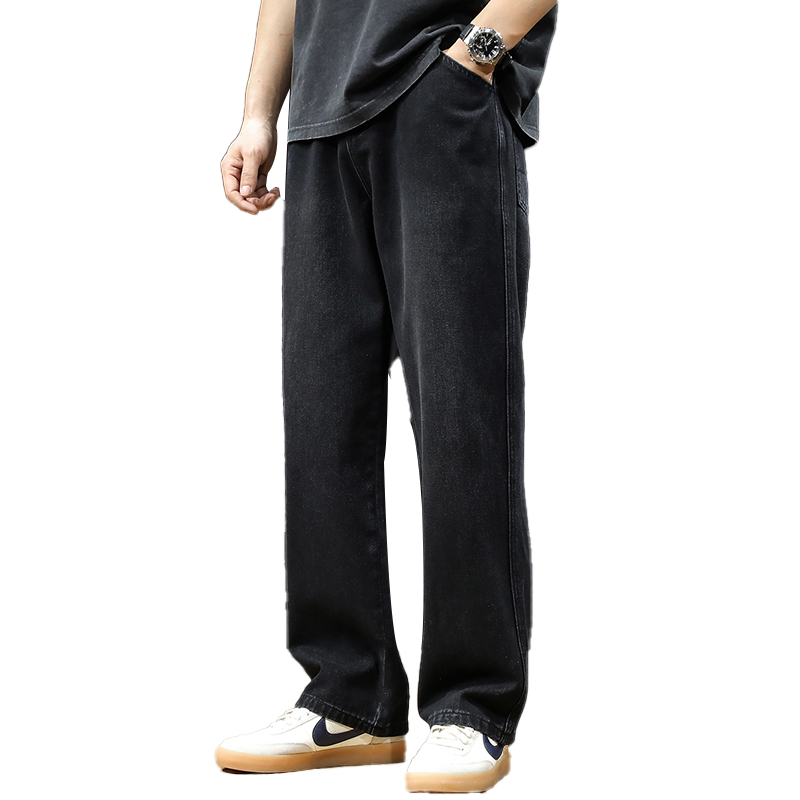 直筒牛仔裤男黑色美式复古垂感阔腿裤子大码宽松男士胖子加肥加大