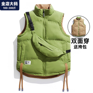 男装 保暖加厚青少年男生背心潮胖子加肥加大大码 棉马甲男冬季 工装