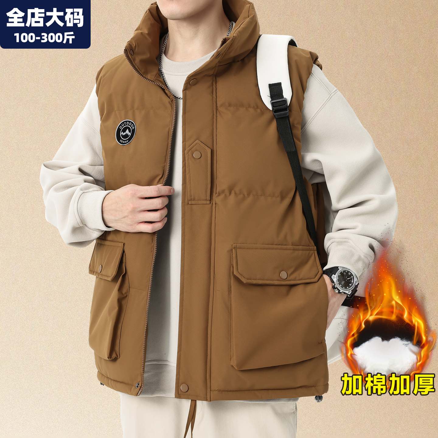 马甲男款大码冬季新款保暖加厚工装马夹外套青少年潮胖子加肥加大,男装,常规马甲,淘宝优惠券,粉丝福利购,淘宝优惠卷