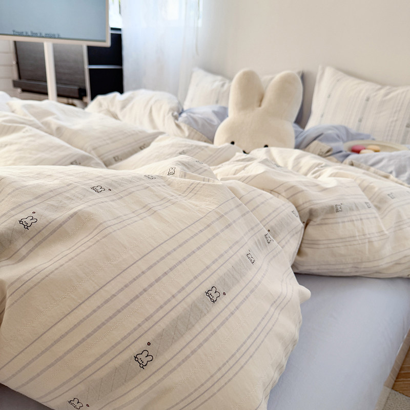 A类60支可爱全棉提花四件套纯棉条纹被套床上用品公寓亲肤柔软1.5,床上用品,床品套件/四件套/多件套,淘宝优惠券,粉丝福利购,淘宝优惠卷