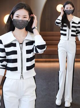 洋气运动服条纹显瘦气质两件套休闲套装女2025春秋季新款时尚套装
