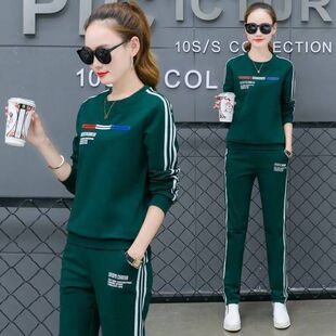洋气春秋季新款韩版运动服印花时尚休闲套装女长袖长裤两件套装潮