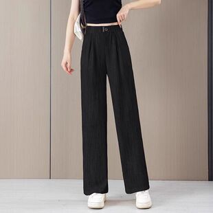 裤子女款夏季薄款松紧腰宽松新款加大码慵懒风裤子女休闲运动裤