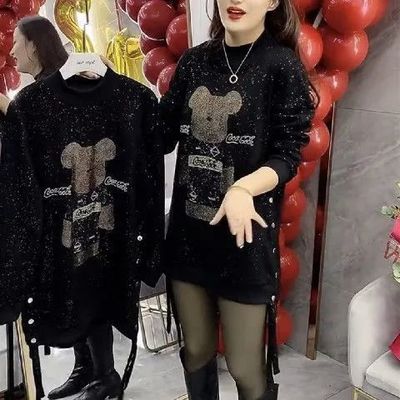 秋冬季大码气质胖妹妹遮肚子显瘦加绒加厚女士中长款宽松卫衣裙潮