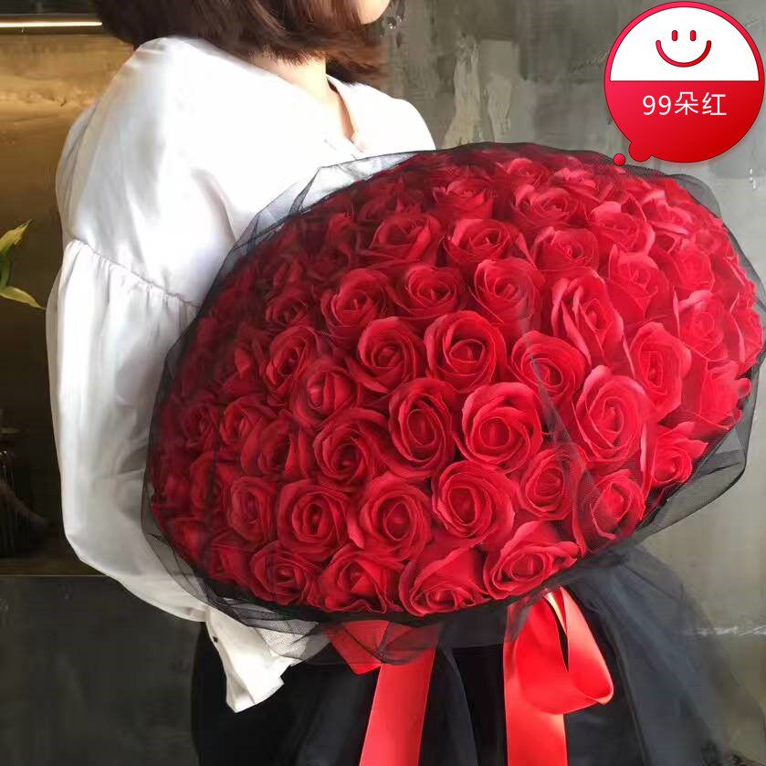 創意黑紗99朵玫瑰香皂花情人節聖誕節表白生日禮物送女友老婆閨蜜在類目 鮮花速遞/花卉仿真/綠植園藝, 卡通花/巧克力花（新）, 卡通花中 - 來自Buy2taobao.com提供專業的淘寶代購服務