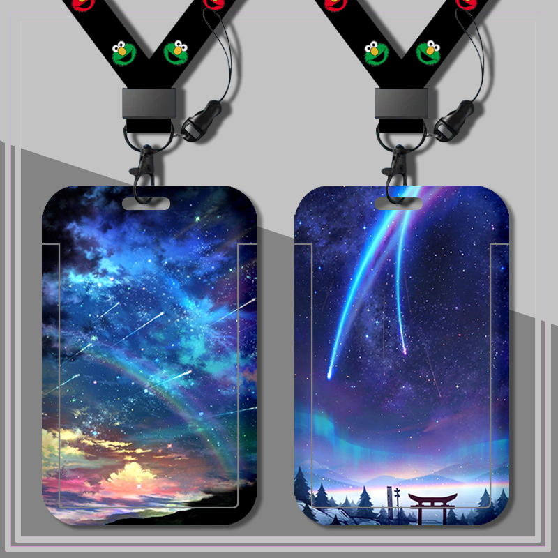 二次元风景卡套学生校园卡饭卡公交卡门禁地铁卡带挂绳硬壳工作牌