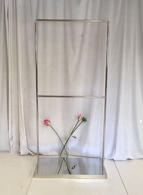 镜面不锈钢双层方框落地衣架女装店实心底座落地侧挂架服装店陈列