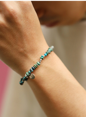 日本AMP JAPAN 天然手工男女不规则绿松石黄铜珠手链13AHK-160