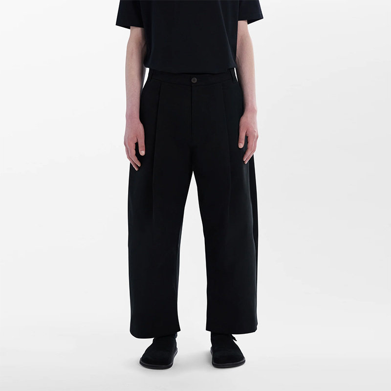 打褶立挺宽松休闲长裤Sorte