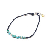 Rope蓝染蜡绳银珠绿松石可调大小脚链 Turquoise 日本AMP JAPAN
