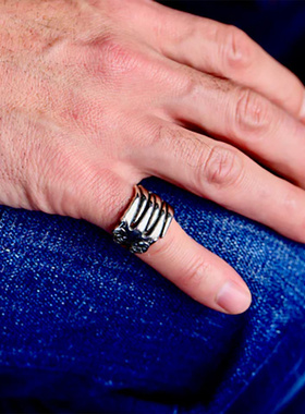 古董叉子手工制铜镀银叉形戒指