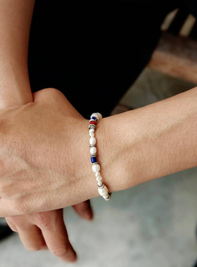 日本AMP JAPAN精致不规则珍珠银饰绿松石贸易珠設計原创手链NHHK