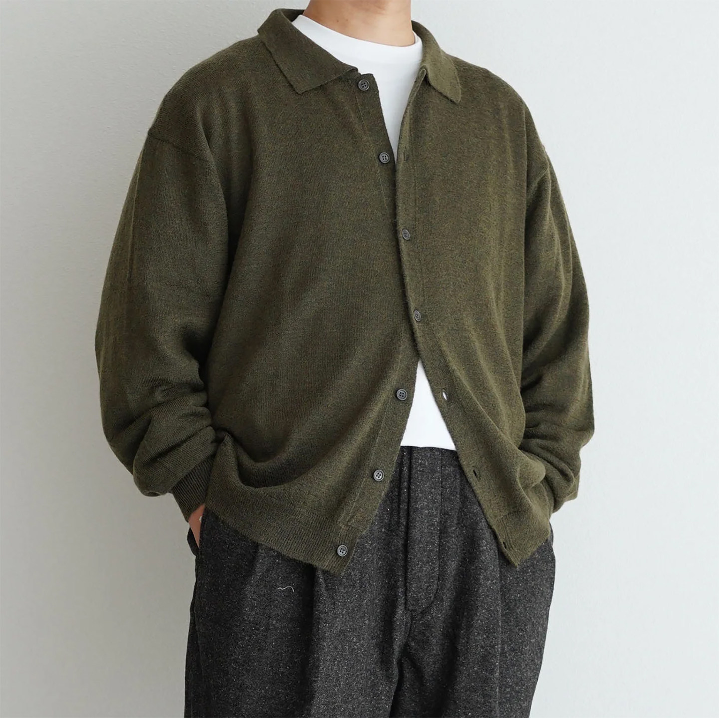 日本Still By Hand小安哥拉山羊毛Polo领开襟针织衫 KN01254