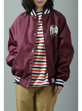 日本Felco复古尼龙罗纹下摆棉质法兰绒内里美式棒球夹克酒红色