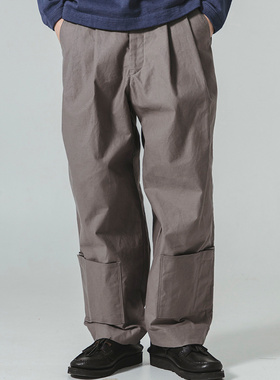 日本Jackman干爽纯棉立挺防风微宽松抽绳双褶九口袋休闲长裤灰色