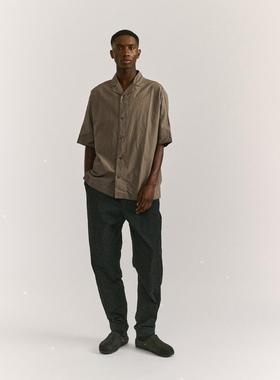 法国Casey Casey轻薄蜡光棉水洗柔软复古翻领古巴领仿旧短袖衬衫