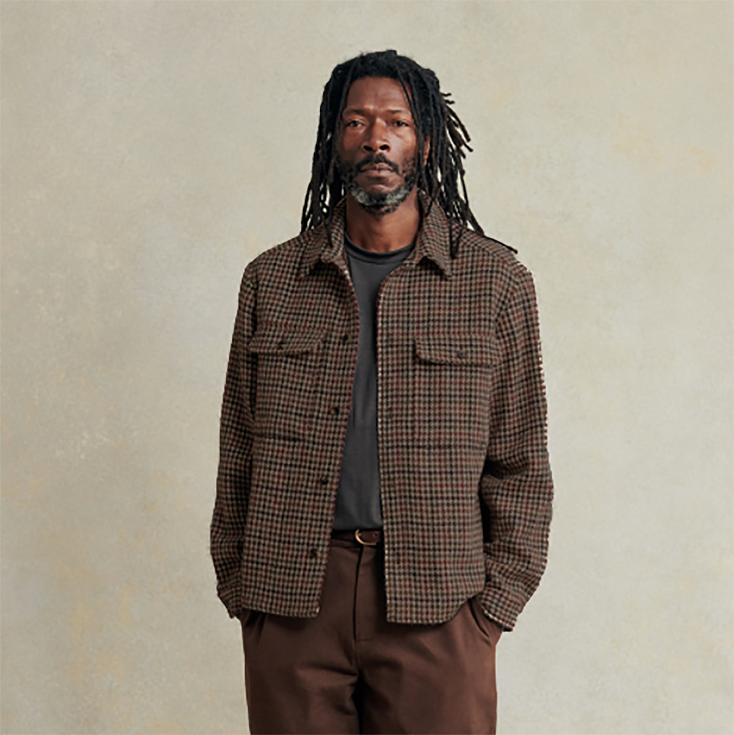 法国复古千鸟格羊毛衬衫外套