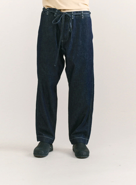 法国Casey Casey Tie Me Up水洗绑带侧缝直筒工装牛仔长裤