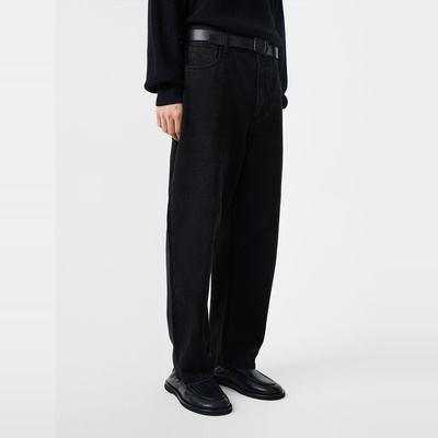 锥形棉收窄厚实牛仔长裤水洗黑