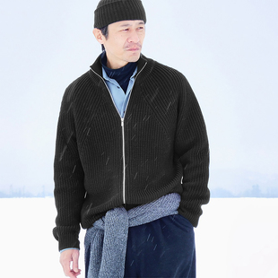 日本Batoner经典不扎刺插肩袖针织拉链毛衣外套