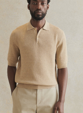 法国De Bonne Facture蜂窝微宽松剪裁罗纹领袖口下摆针织POLO衫