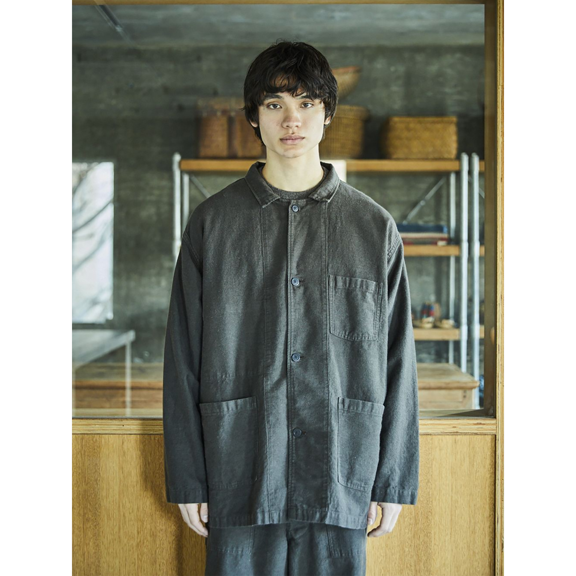 棉麻混纺微宽松复古工装外套