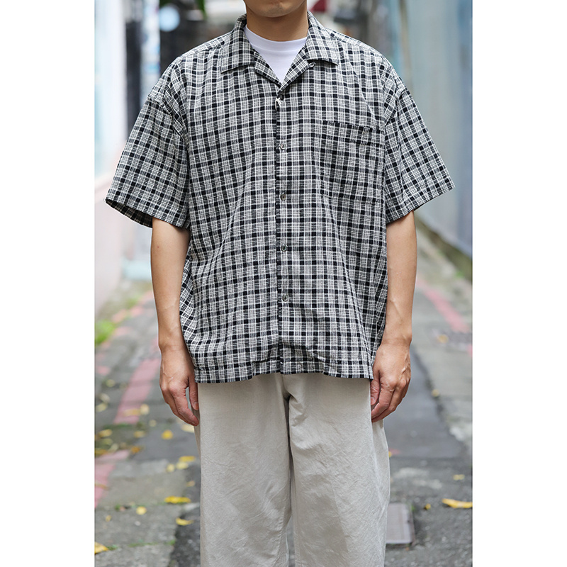 夏威夷短袖衬衫衬衣格子黑白格