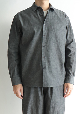日本YOKO SAKAMOTO 3.7oz丹宁棉优雅光泽复古微宽松长袖衬衫灰色