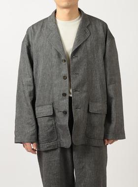 日本Cale亚麻羊毛凉爽轻量手工染色微宽松口袋休闲西服外套黑色