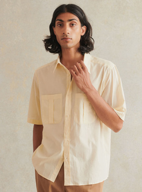 法国De Bonne Facture宽松折痕口袋七针缝高品质工艺短衬衫奶油白