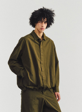 法国Casey Casey棉纸面料隐藏门襟腰部抽绳干爽衬衫外套湖绿色