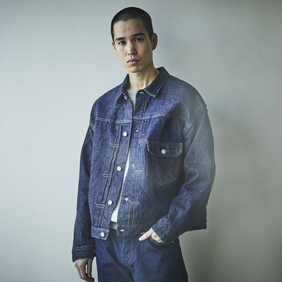 背后调节牛仔夹克外套一次水洗